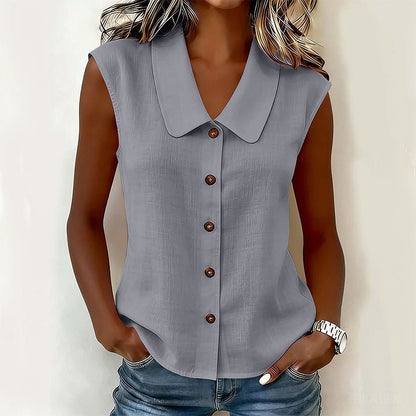Chemise boutonnée à col V pour femme ; confortable et respirante ✨