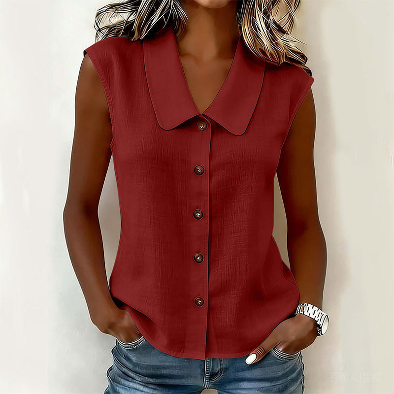 Chemise boutonnée à col V pour femme ; confortable et respirante ✨