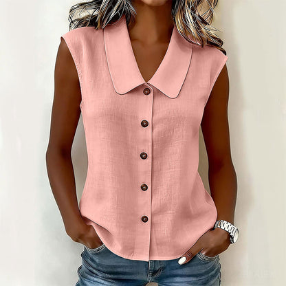 Chemise boutonnée à col V pour femme ; confortable et respirante ✨