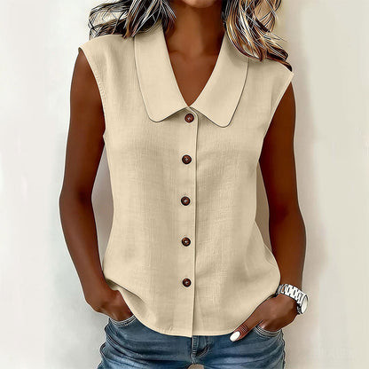 Chemise boutonnée à col V pour femme ; confortable et respirante ✨