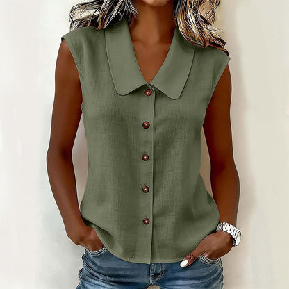 Chemise boutonnée à col V pour femme ; confortable et respirante ✨