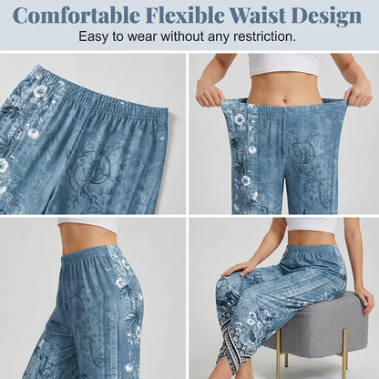 Pantalon large pour femme, imprimé floral rétro, respirant et confortable