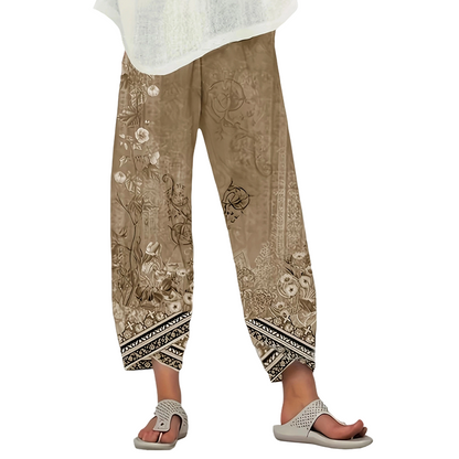 Pantalon large pour femme, imprimé floral rétro, respirant et confortable