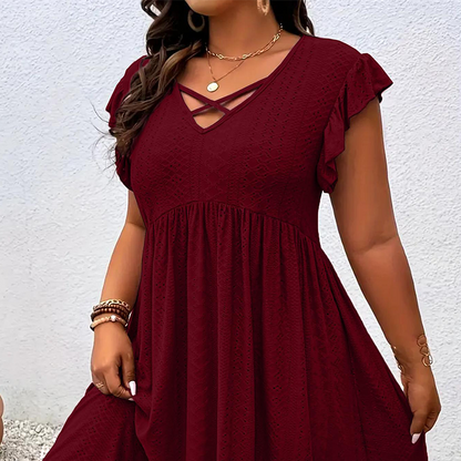 👗 50% DE RÉDUCTION ✨ Robe femme col V à volants – Élégante, cintrée & polyvalente – Parfaite pour le bureau, les brunchs ou les rendez-vous romantiques – chic et féminine 🌸