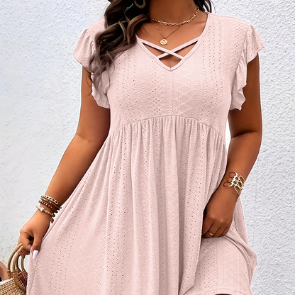 👗 50% DE RÉDUCTION ✨ Robe femme col V à volants – Élégante, cintrée & polyvalente – Parfaite pour le bureau, les brunchs ou les rendez-vous romantiques – chic et féminine 🌸