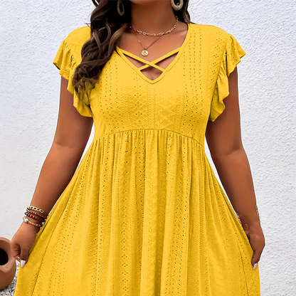 👗 50% DE RÉDUCTION ✨ Robe femme col V à volants – Élégante, cintrée & polyvalente – Parfaite pour le bureau, les brunchs ou les rendez-vous romantiques – chic et féminine 🌸