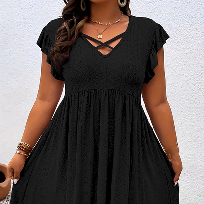 👗 50% DE RÉDUCTION ✨ Robe femme col V à volants – Élégante, cintrée & polyvalente – Parfaite pour le bureau, les brunchs ou les rendez-vous romantiques – chic et féminine 🌸