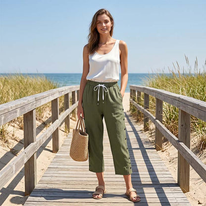 👖 Pantalon capri décontracté pour femme avec boutons sur le côté – style décontracté, coupe confortable et polyvalent – idéal au quotidien, à la plage et en voyage