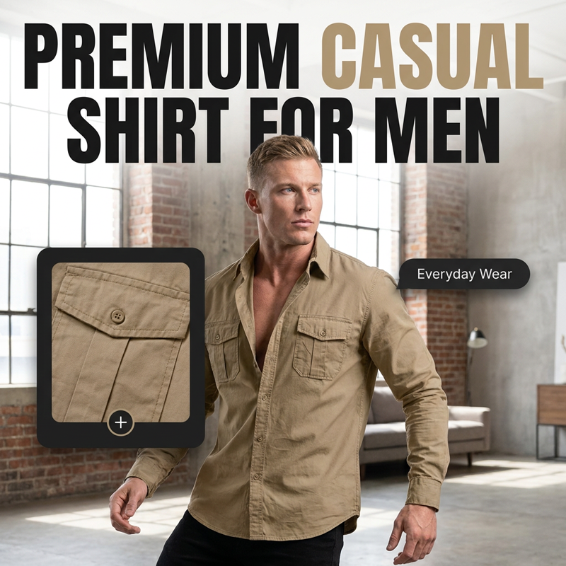 Chemise décontractée à manches longues pour homme, avec poches