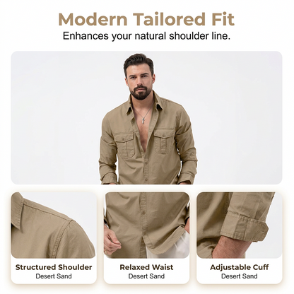 Chemise décontractée à manches longues pour homme, avec poches