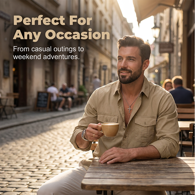 Chemise décontractée à manches longues pour homme, avec poches