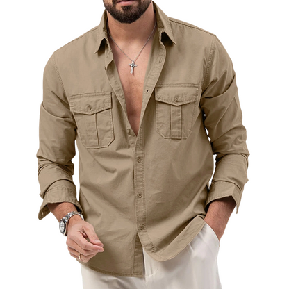Chemise décontractée à manches longues pour homme, avec poches