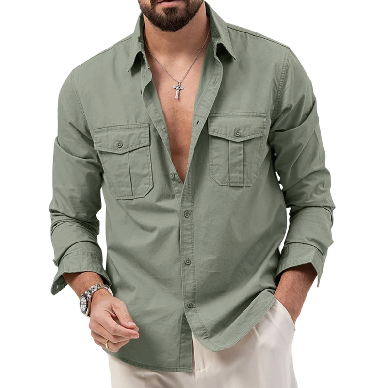 Chemise décontractée à manches longues pour homme, avec poches