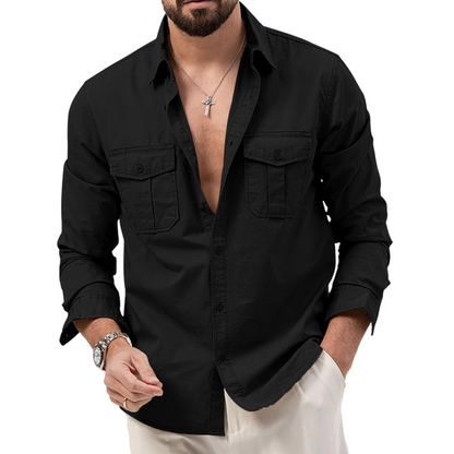 Chemise décontractée à manches longues pour homme, avec poches