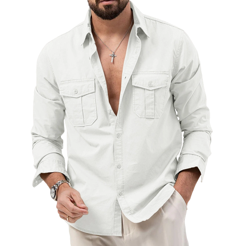 Chemise décontractée à manches longues pour homme, avec poches