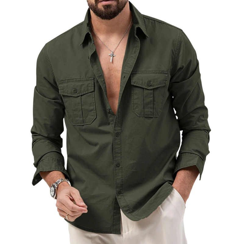 Chemise décontractée à manches longues pour homme, avec poches