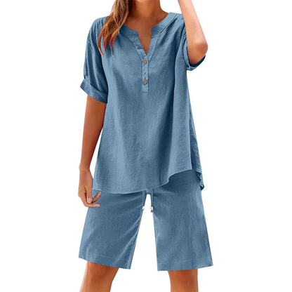 Ensemble 2 pièces en coton et lin pour femme