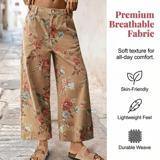 Jean femme cropped à coupe large et imprimé floral