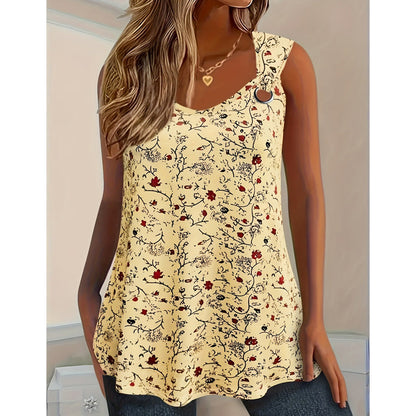 👚 50 % DE RÉDUCTION MAINTENANT ! 🌸 Débardeur d'été à imprimé floral pour femme – Doux, respirant et sans manches – parfait pour les journées chaudes, les sorties à la plage ou pour superposer les vêtements de façon décontractée ☀️