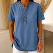 Haut décontracté effet denim femme, manches courtes, respirant, avec boutons décoratifs, coupe fluide👕