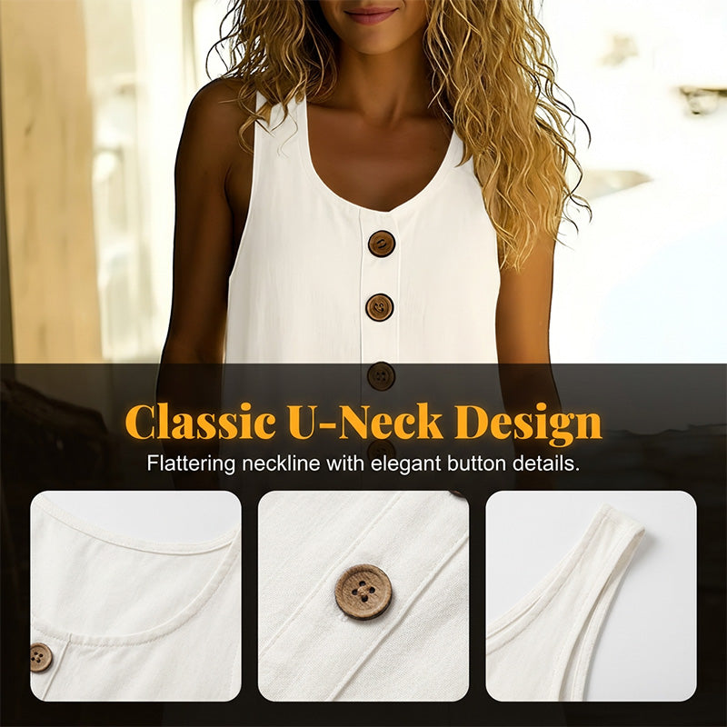 ✨ Robe sans manches lin-coton, col en U et poches