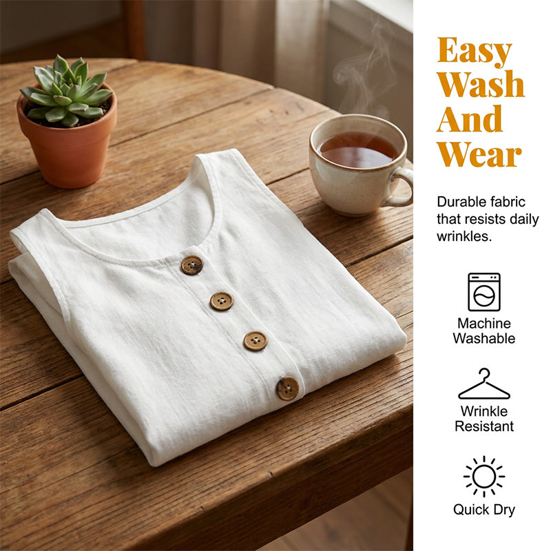 ✨ Robe sans manches lin-coton, col en U et poches
