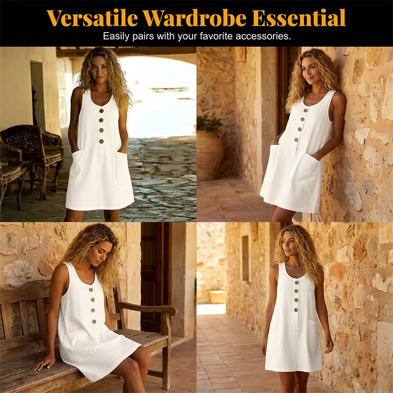 ✨ Robe sans manches lin-coton, col en U et poches