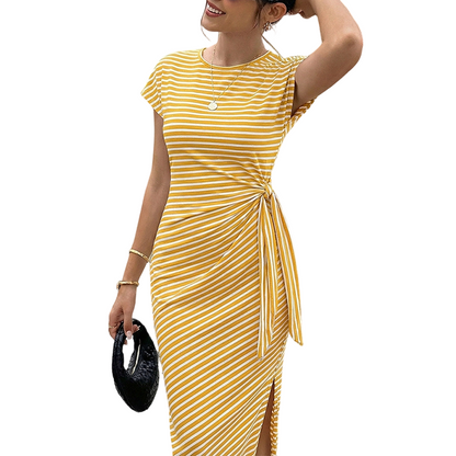 Robe midi à rayures avec nœud sur le côté pour femme