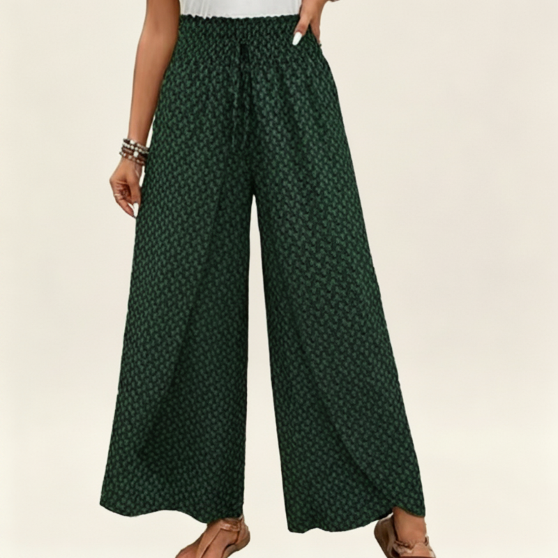 Pantalon large à taille smockée et fente pour femme