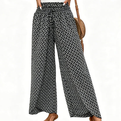 Pantalon large à taille smockée et fente pour femme