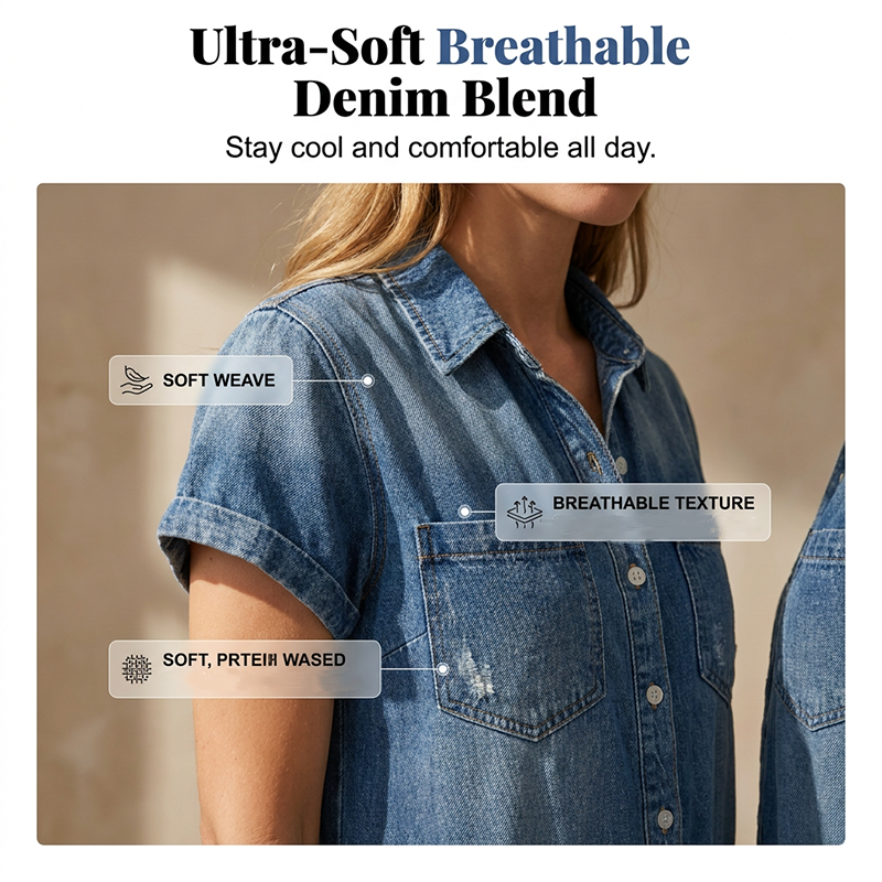 🔥PROMOTION EXCEPTIONNELLE : -50 %🔥 Combinaison-short en jean décontractée à manches courtes pour femme