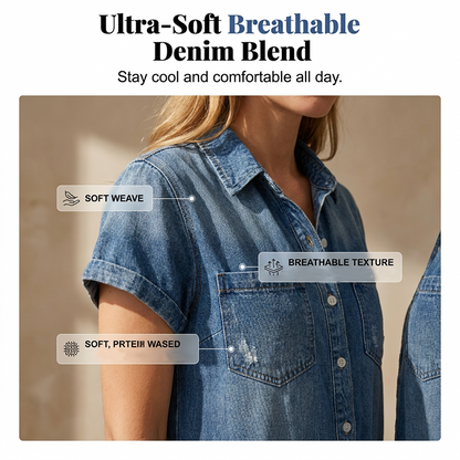 🔥PROMOTION EXCEPTIONNELLE : -50 %🔥 Combinaison-short en jean décontractée à manches courtes pour femme