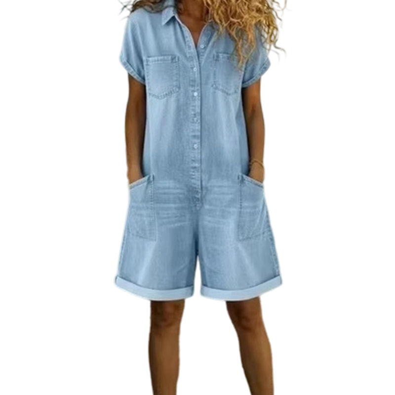 🔥PROMOTION EXCEPTIONNELLE : -50 %🔥 Combinaison-short en jean décontractée à manches courtes pour femme