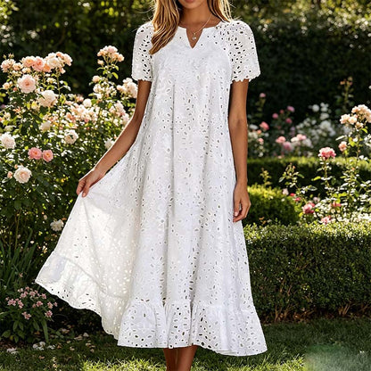 Robe élégante à col en V et manches courtes pour femme