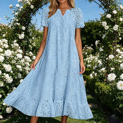 Robe élégante à col en V et manches courtes pour femme