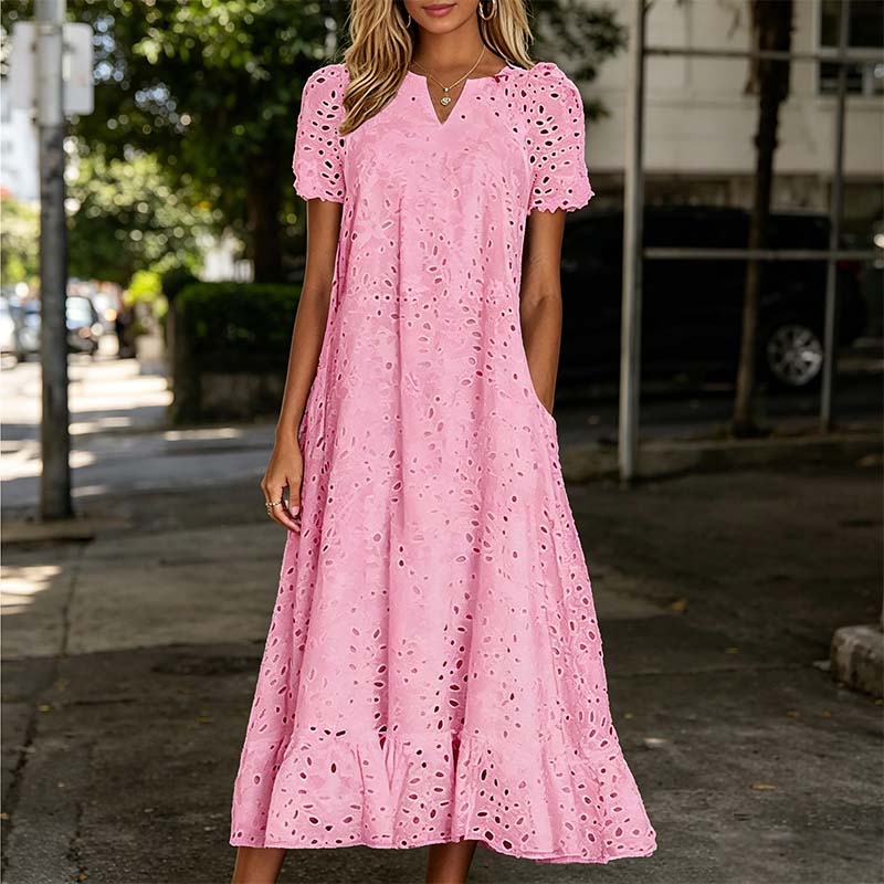 Robe élégante à col en V et manches courtes pour femme