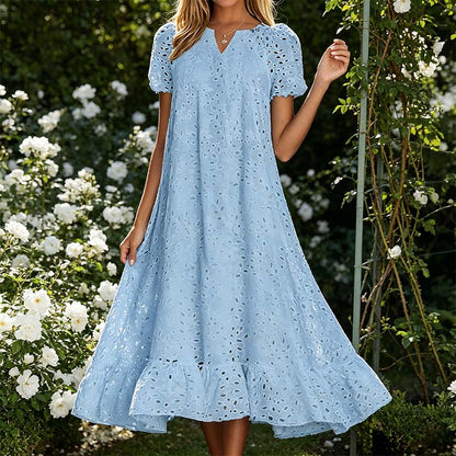 Robe élégante à col en V et manches courtes pour femme