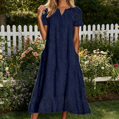 Robe élégante à col en V et manches courtes pour femme