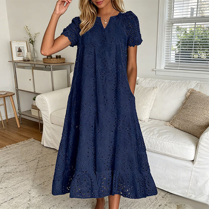 Robe élégante à col en V et manches courtes pour femme