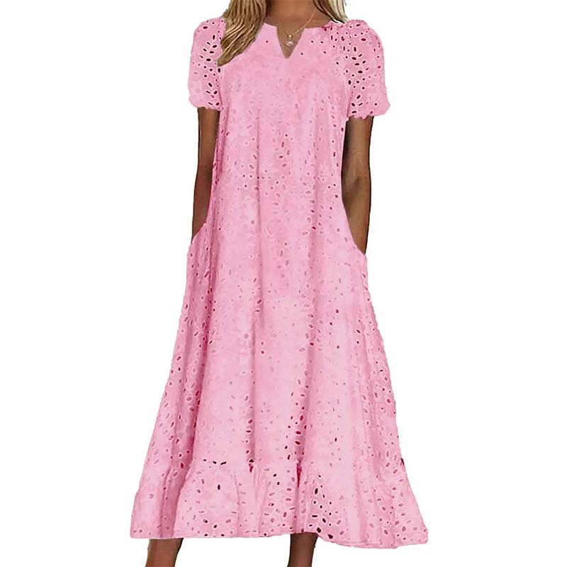 Robe élégante à col en V et manches courtes pour femme