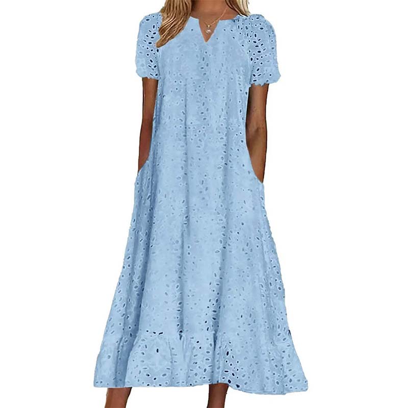 Robe élégante à col en V et manches courtes pour femme