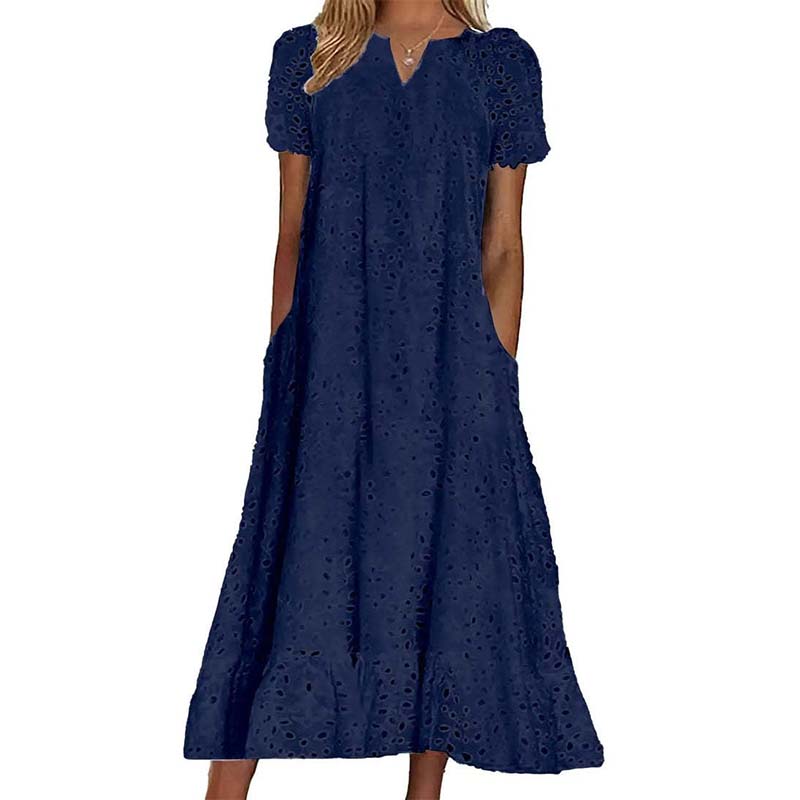 Robe élégante à col en V et manches courtes pour femme