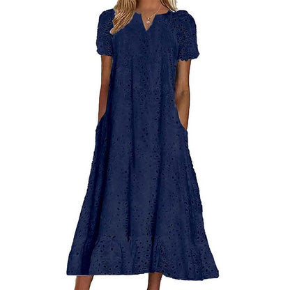 Robe élégante à col en V et manches courtes pour femme