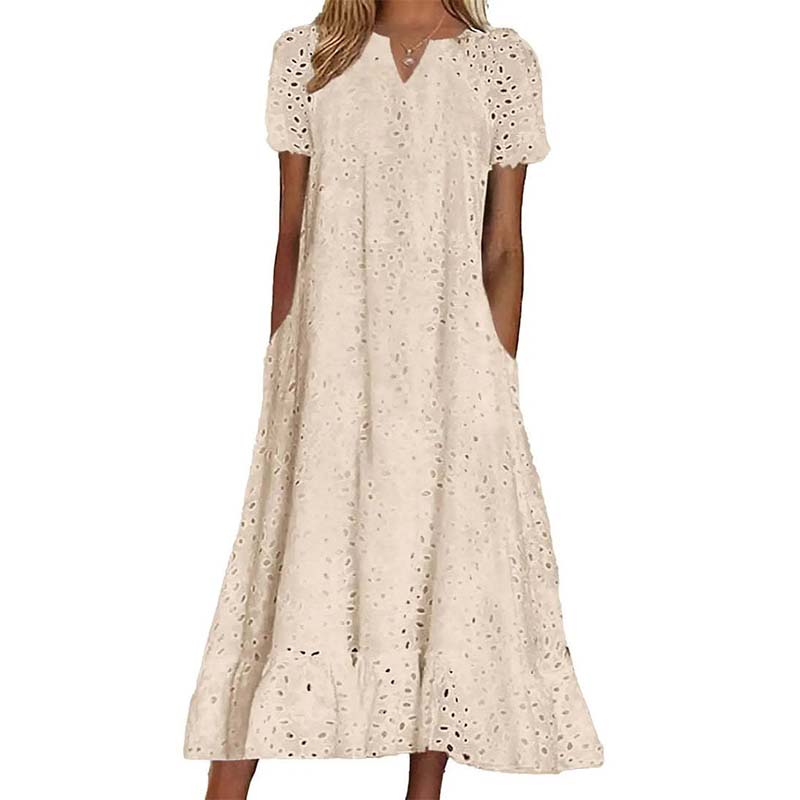 Robe élégante à col en V et manches courtes pour femme