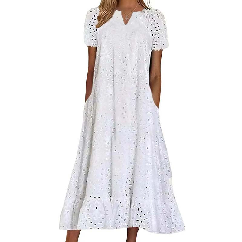 Robe élégante à col en V et manches courtes pour femme