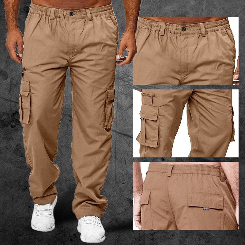 Taktische, lockere Herrenhose mit geradem Bein und mehreren Taschen
