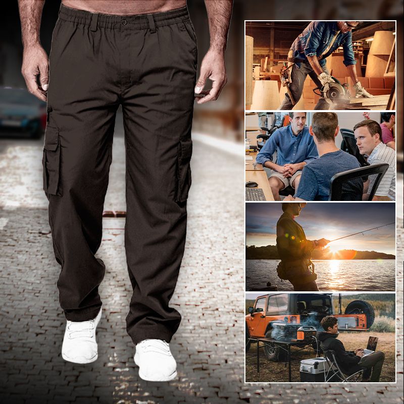 Taktische, lockere Herrenhose mit geradem Bein und mehreren Taschen