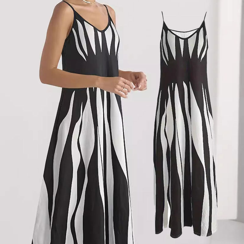 👗Robe Imprimée à Col en V et à Bretelles Spaghetti pour Femmes