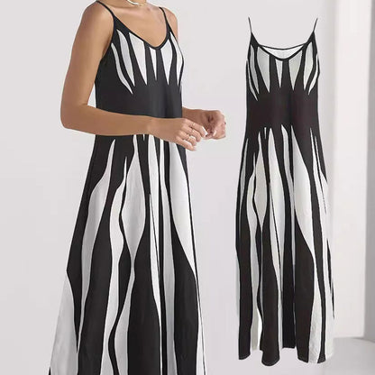 👗Robe Imprimée à Col en V et à Bretelles Spaghetti pour Femmes