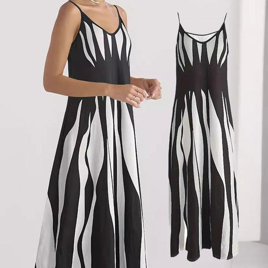 👗Robe Imprimée à Col en V et à Bretelles Spaghetti pour Femmes